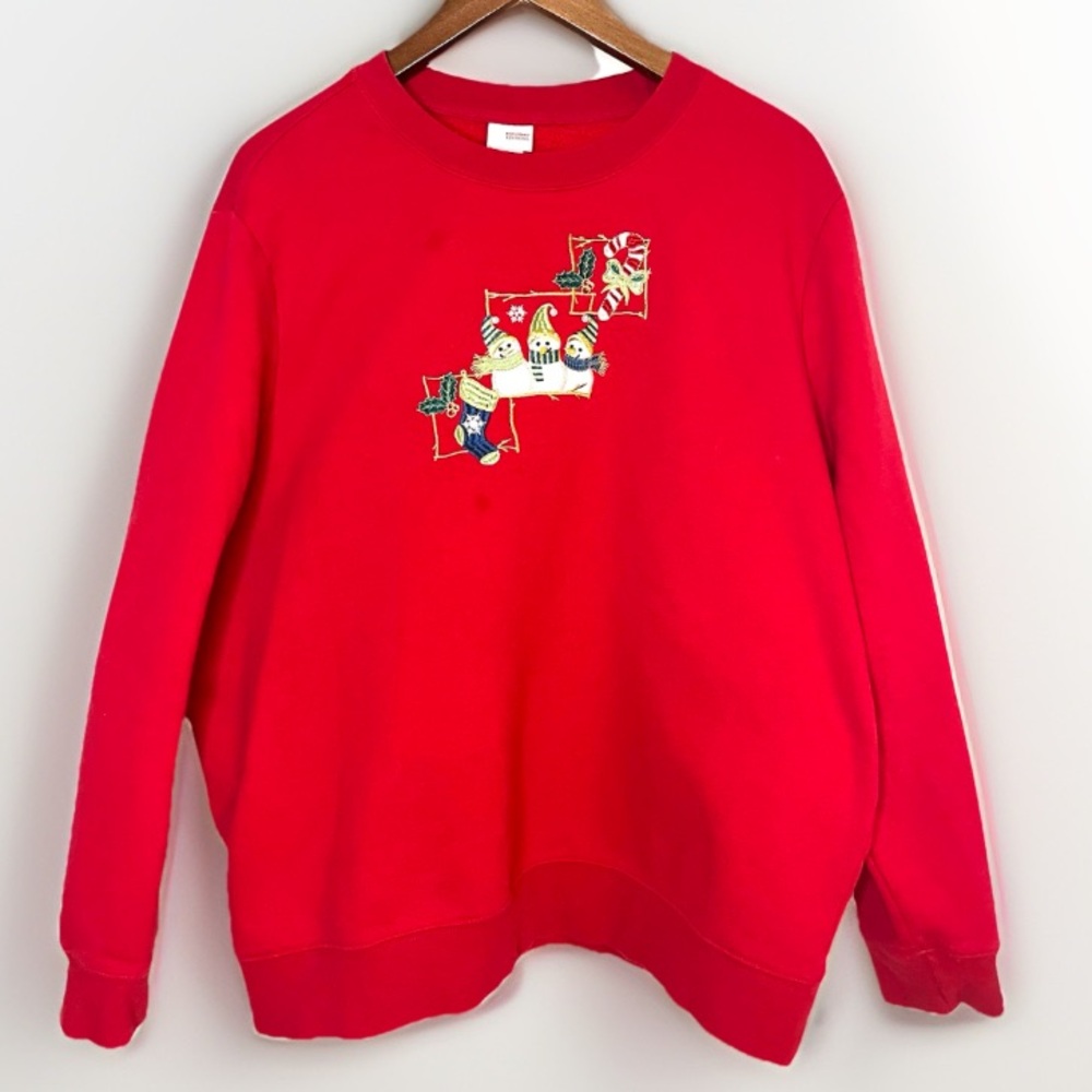 Holiday Editions Festive Holiday Snowman Sweatshirt Top Red Winter Size XXL